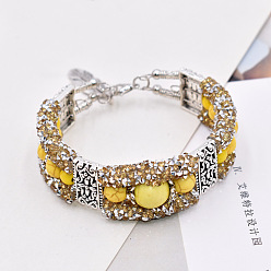 Золотистый Браслеты из синтетических бирюзовых круглых бусин, старинные серебряные браслеты с подвесками в виде перьев для женщин, со сплавом и смолой, золотые, 2-3/8 дюйм (6 см)