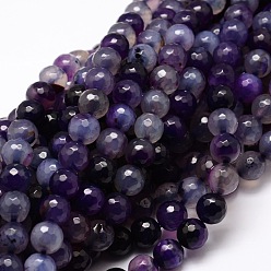 Индиго Окрашенные естественный агат граненый бисер пряди круглые, индиговые, 8 мм, отверстие : 1 мм, около 47 шт / нитка, 14.37'' (36.5 см)