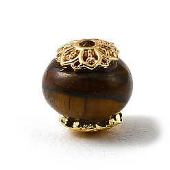 Rondelle Natural Tiger Eye Beads, with Brass Findings, Real 18K Gold Plated, Rondelle, 8.5x8mm, Hole: 0.9mm