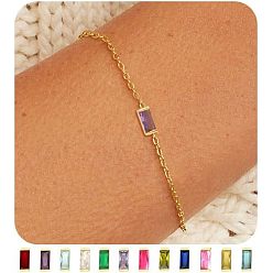 Лиловый Браслеты с прямоугольными звеньями из латуни с паве из кубического циркония, камни февраля, браслеты-цепочки для женщин, сирень, 6-3/4 дюйм (17 см)