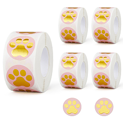 Персиковый Слойка Бумажные самоклеящиеся наклейки, отпечаток лапы, розовые, 25 мм, 500шт / рулон
