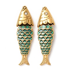Зеленый 304 нержавеющей стальной эмали подвески, рыбы прелести, ионное покрытие (ip), реальный 18 k позолоченный, зелёные, 50x15x7 мм, отверстие : 1 мм