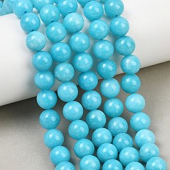 Light Sky Blue Dyed Natural White Jade Beads Strands, Smooth Round, Light Sky Blue, 8mm, Hole: 0.9~1mm, about 48~50pcs/strand, 14.96''~15.35''(38~39cm)