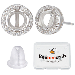 Платина Антикоррозийные 1 пара родиевых 925 серьги-гвоздики из стерлингового серебра, с кубического циркония, плоские круглые серьги, с пластиковой ушной гайкой 2шт., с печатью s925, платина, 15.5 мм, лоток : 4 мм