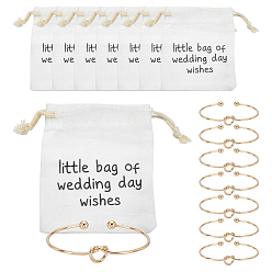 Золотой 8шт. браслет-манжета с открытым сердцем из железа для женщин, с 8шт. хлопковые упаковочные мешочки с завязками, золотые, внутренний диаметр: 1-7/8x2-5/8 дюйм (4.7x6.6 см)