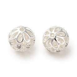 Серебро Покрытие стойки латунное паве бусины из кубического циркония, долговечный, без кадмия и без свинца, круглые, серебряные, 8.5x8 мм, отверстие : 2 мм