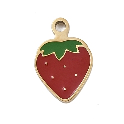Клубника 304 из нержавеющей стали шармы эмали, золотые, клубника, 13x8.5x1.5 мм, отверстие : 1.5 мм