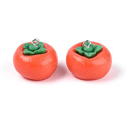 Оранжево-Красный Непрозрачные подвески смолы, обереги из хурмы, с платиновыми железными петлями, оранжево-красный, 18~19x22~23 мм, отверстие : 2 мм
