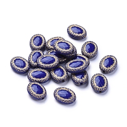 Dark Blue Plating Acrylic Beads, Metal Enlaced, Oval, Dark Blue, 17.5x13.5x6mm, Hole: 1.6mm, about 590pcs/500g