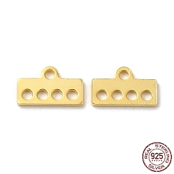 Настоящее золото 18K 925 звенья компонентов люстры из стерлингового серебра, 5-петлевой прямоугольный разъем, реальный 18 k позолоченный, 4.3x7x0.6 мм, отверстие : 1 мм