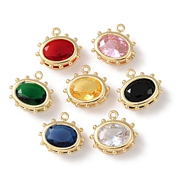 Oval Латунь стекло амулеты, граненые, золотые, овальные, 11x11x4 мм, отверстие : 1 мм