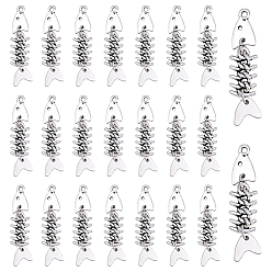 Platinum 30Pcs Tibetan Style Alloy Pendants, Fishbone Charms, Platinum, 49.5x10x3mm, Hole: 2mm