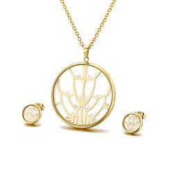 Золотой Комплекты из полых круглых серег-гвоздиков и ожерелий с кубическим цирконием и стеклом из нержавеющей стали, золотые, ожерелья: 304 дюйм (25.59 см)