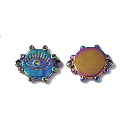 Rainbow Color Ion Plating(IP) 304 Stainless Steel Connector Rhinestone Settings, Flat Round with Eye, Rainbow Color, 16.5x18.5x3mm, Hole: 1.6mm, Fit for 0.9mm and 1.6mm Rhinestone