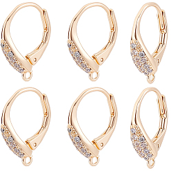 Настоящее золото 18K 10шт. латунная фурнитура для сережек с кубическим цирконием, с петлей, реальный 18 k позолоченный, 16.5x12x4 мм, отверстие : 1.2 мм, штифты : 0.8 мм