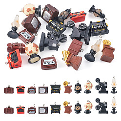 (52) Непрозрачная лаванда 20шт 10 стили подвески из непрозрачной смолы в стиле ретро, с петлями из нержавеющей стали платинового цвета, фонарь, граммофон и пианино, разнообразные, разноцветные, 18~36.5x17~24x8.5~22.5 мм, отверстие : 2 мм, 2 шт / стиль