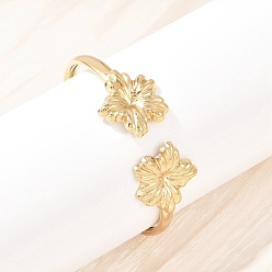 Цветок 304 женские браслеты-манжеты из нержавеющей стали, золотые, цветок, внутренний диаметр: 2-1/2x2-1/4 дюйм (6.25x5.65 см)