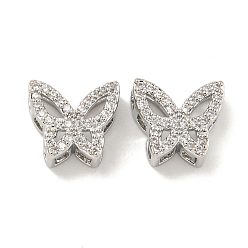 Platinum Brass Micro Pave Clear Cubic Zirconia Beads, Butterfly, Platinum, 9x10x5mm, Hole: 2x2mm