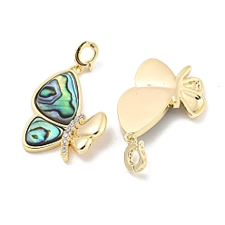 Real 18K Gold Plated Brass Micro Pave Clear Cubic Zirconia Pendants, with Paua Shell, Butterfly Charms, Real 18K Gold Plated, 27.5x19x4mm, Hole: 4x3mm