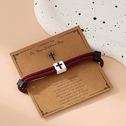 Темно-Красный Сплав веревка браслеты струны для женщин мужчин, квадратный с крестом, темно-красный, 5-1/2~10-1/4 дюйм (14~26 см)