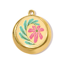 Цветок Печатные 304 подвески из нержавеющей стали, плоские круглые прелести, реальный 18 k позолоченный, ионное покрытие (ip), цветок, 27x24 мм