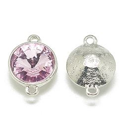 Розовый Сплав стекла rivoli горный хрусталь звенья соединители, граненые, конус, платина, светло-розовый, 19x13.5x8 мм, отверстие : 1.5 мм