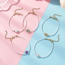 (52) Непрозрачная лаванда Браслеты из круглых бусин из смешанных камней, с бисера, золотые, разноцветные, 6-5/8 дюйм (16.8 см)