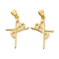 Настоящее золото 18K Стойки обшивки латунные подвески, долговечный, без кадмия и без свинца, оберег креста веры, реальный 18 k позолоченный, 25x16.5x1.5 мм, отверстие : 4x3.5 мм