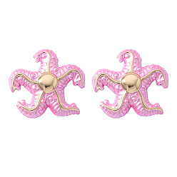 Pearl Pink Iron Enamel Stud Earrings, Starfish, Golden, Pearl Pink, 55x58mm