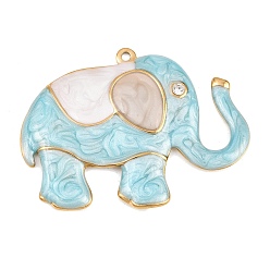 Небесно-голубой 304 Подвески из нержавеющей стали с эмалью и прозрачными кубическими циркониями, Слон прелести, золотые, голубой, 45.5x61x5 мм, отверстие : 2 мм