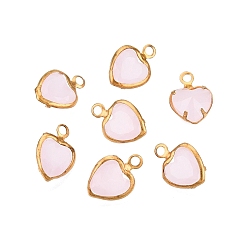 Розовый K 9 стеклянные подвески, с фурнитурой позолоченной латунной, граненые, сердце, туманная роза, 9.5x6.5x3 мм, отверстие : 1.2 мм