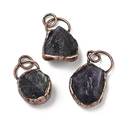 Красная Медь Подвески из натурального аметиста , подвески-самородки с латунной фурнитурой, Красная медь, 35~39x16.5x8.5~10.5 мм, отверстие : 6 мм