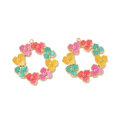 Разноцветный 304 нержавеющей стальной эмали подвески, ионное покрытие (ip), цветочный шарм, реальный 18 k позолоченный, красочный, 24.5x23x1.5 мм, отверстие : 1.4 мм