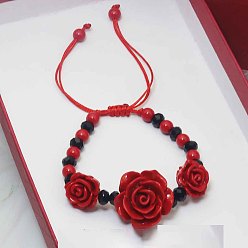 Красный Регулируемые браслеты из бисера киновари роза, фен-шуй энергетические браслеты для женщин, красные, 7-1/8 дюйм (18 см)