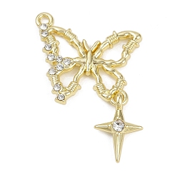 Золотой Подвески из сплава , со стразами, без свинца, без кадмии и без никеля, стойки покрытие, бабочка, золотые, 37x24.5x4 мм, отверстие : 1.8 мм