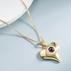 Indian Red Brass Pendant Necklaces, Box Chain Necklaces, Heart with Evil Eye, Indian Red, 16.65 inch(423mm)