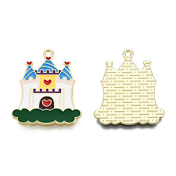 Blanc Pendentifs en émail , sans cadmium et sans plomb, charmes de château, or, blanc, 27x23x1.4mm, Trou: 1.6mm