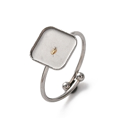 Нержавеющая Сталь Цвет 304 компоненты открытого кольца манжеты из нержавеющей стали, простые настройки кольца пэда, квадратный, цвет нержавеющей стали, лоток : 9.5 мм, 1.5 мм, размер США 8 1/2 (18.5 мм)