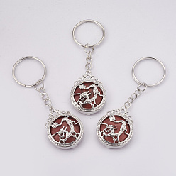 Красный Камень Брелок из натуральной красной яшмы, с брелоки железа, плоские круглые с драконом, платина, 80 мм, Кулон : 34.5x26x8.5 мм