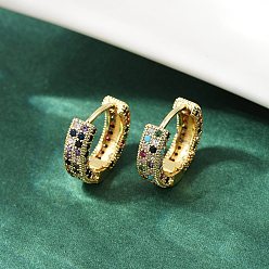 Настоящее золото 18K Серьги-кольца из латуни с микро-паве, без кадмия и без свинца, стойки покрытие, долговечный, реальный 18 k позолоченный, 15x4 мм