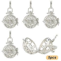 Платина 5шт. экологичные полые латунные круглые подвески-клетки, без кадмия и без свинца и без никеля, платина, 26x25.8x21 мм, отверстие : 9x4 мм, внутренний: 20 mm