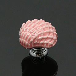 Pink Ceramic Drawer Knob, with Alloy Findings and Screws, Cabinet Pulls Handles for Drawer, Doorknob Accessories, Shell Shape, Pink, 31x31x29mm