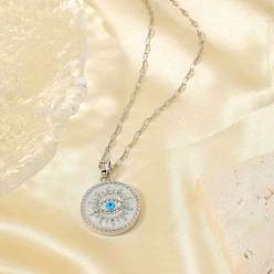 Платина Элегантные винтажные латунные подвески с прозрачными кубическими цирконами и белой эмалью от сглаза для женщин, платина, 15.75 дюйм (40 см)