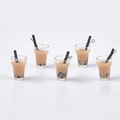 Сэнди Коричневый Пластиковые чашки подвески, со смолой внутри и железными находками, имитация пузырчатого чая, песчаный коричневый, 23~28x13~17x13 мм, отверстие : 1.8 мм