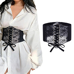 Black 1Pc Retro Sexy Cloth Lace Elastic Waist Belts for Dress, Black, 688x195x1~2.5mm
