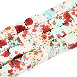 Бежевый С напылением окрашенные синтетические бирюзовые бусинки, окрашенные, кубические, бежевые, 5.5~6x5.5~6x5.5~6 мм, отверстие : 0.8~1 мм, около 63 шт / нитка, 14.76'' (37.5 см)