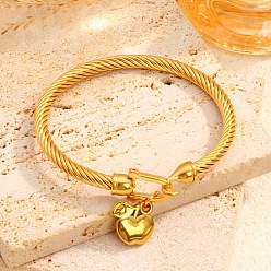 Яблоко 304 Браслеты из нержавеющей стали с витым кабелем, шарм браслеты, для женщин, с крюком застежка, реальный 18 k позолоченный, яблоко, внутренний диаметр: 2.32 дюйм (5.9 см)