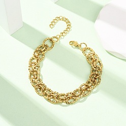 Золотой Браслеты из нержавеющей стали с овальными звеньями, изготовленные методом ковки, для женщин., золотые, 304 дюйм (6.69 см)