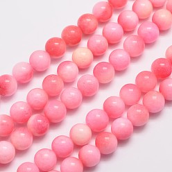 Ярко-Розовый Натуральный Malaysia нити нефритовый шарик, круглые, окрашенные, ярко-розовый, 10 мм, отверстие : 1.0 мм, около 38 шт / нитка, 15 дюйм