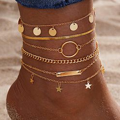 Плоский Круглый 6шт. браслеты из сплава со звеньями и подвесками, плоско-круглые, 8-1/4 дюйм (210 мм)